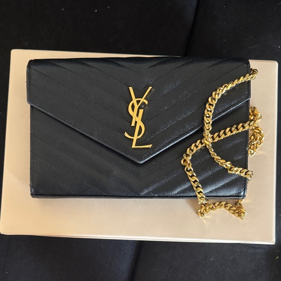 Yves Saint Laurent Black Clutch with Gold Chain - Picture 1 of 6